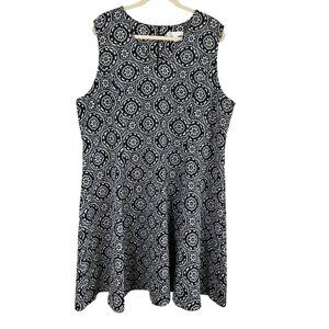 Cato Dress Women 22 Black Floral Midi Neutral Minimalist Office Summer Retro 80s